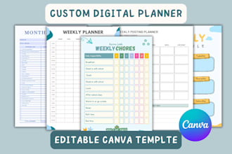 custom editable planner, calendar, and journal designs on canva