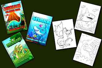kids activity book interior mermaid unicorn eastern, dinosaur etc design