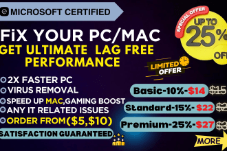 fix, repair, optimize, troubleshoot windows 10,11, mac computer, laptop remotely