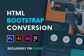 convert psd to html, figma to html, xd to html responsive bootstrap 5 website