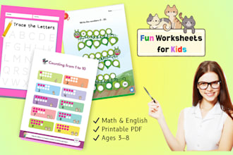 create fun custom printable math and english worksheets for kids