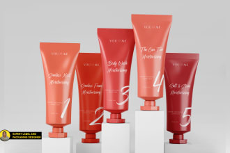 design minimalistic cosmetic label and cosmetic packaging