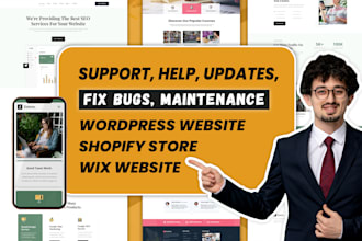 support help updates, fix bugs, maintenance your wordpress, shopify, wix website