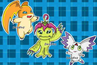 create cute digimon pokemon or fakemon illustration for you