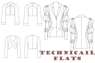 do flat sketches and fashion technical flat drawings