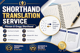 transcribe pitman and gregg shorthand accurately to english and vice versa etc