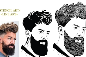 design premium pencil and stencil line art portrait