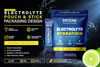 premium pouch packaging, label design, electrolyte stick pack and sachet design