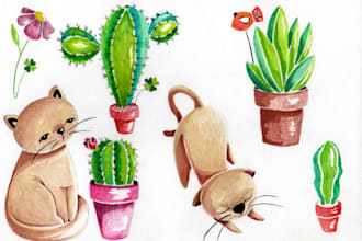 draw watercolor clipart, a set of illustrations
