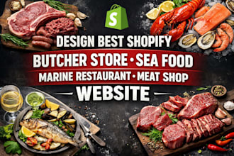 design best shopify butcher store sea food marine restaurant meat shop website