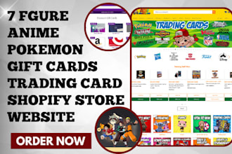 design anime shopify store anime clothing trading card pokemon website gift card