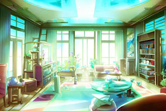 do anime style background for vtuber, visual novel, interior design living room