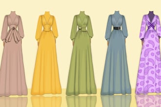 illustrate abaya, sketch, gown, bridal dress