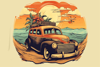 draw illustration retro and vintage style