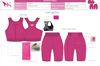 do flat sketch for womens activewear and sportswear