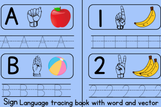 create sign language alphabet, numbers,word tracing book