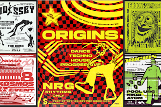 create 90s rave and club poster design for music events