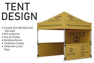 design canopy tent, table cover, flag , roll up banner and tent design