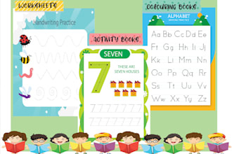 design kids activity book and math, english worksheet