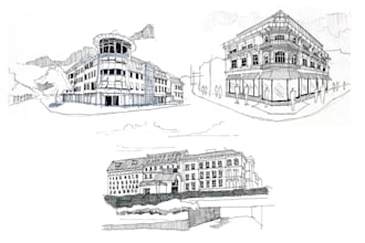 draw architectural ink sketches on modern and classical designs