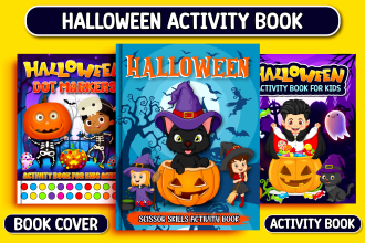 design halloween kids activity book, coloring book, dot markers for KDP