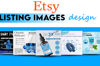 do etsy product listing images design, photo editing, infographics, lifestyle