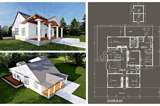 do architectural floor plan and 3d exterior model and render