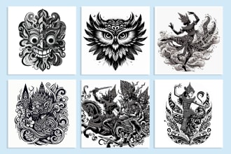 create epic balinese or mythological tattoo designs in high detail