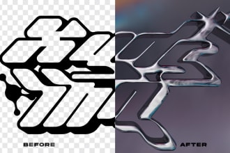 design a realistic 3d chrome effect for your logo or text