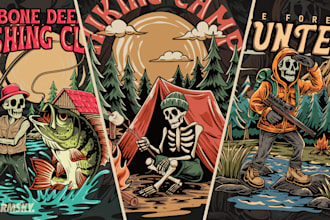 create custom vintage retro illustration  for t shirt design