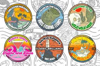 create a vintage retro monoline badge, logo and sticker