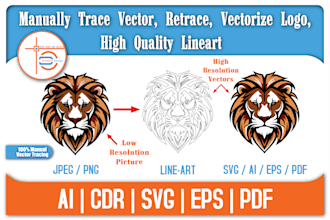 do manually trace vector, retrace, vectorize logo, high quality lineart