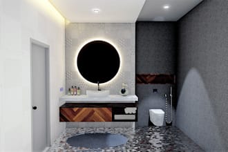 realistic render of toilet and bath