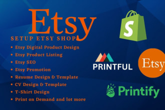 setup etsy  shop, design etsy digital product, digital planner, gelato, seo