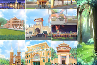 draw anime background and environment art