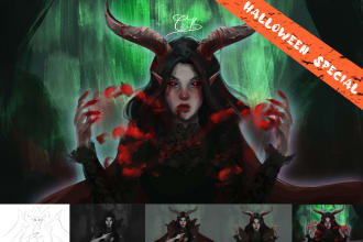 draw fantasy horror characters, creatures and landscapes for halloween