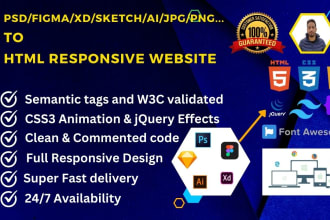 convert PSD to HTML, xd to HTML, sketch to HTML figma to HTML responsive website
