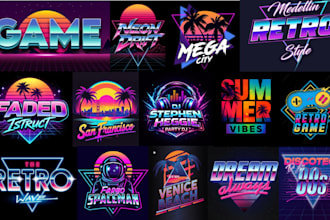 design 80s futuristic synthwave retro logo with neon