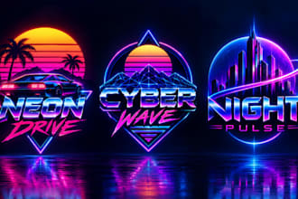 design 80s futuristic synthwave retro logo with neon