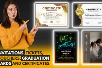design invitation, ticket, vouchers, graduation cards and certificates