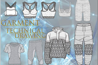 technical drawing and denim pants design