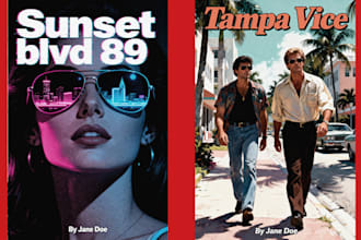 design 1980s retro book cover for kdp or self publishing, crime thriller, scifi