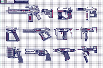 design weapon, device, and auto parts vector art illustration