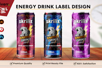 design juice label, water bottle label,energy drink, soda can and beverage label