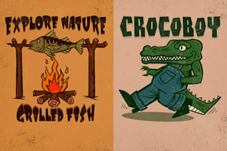 create vintage, retro, mascot illustration with hand drawn