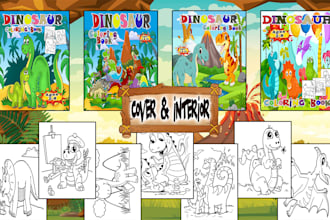 do dinausor coloring book for kids cover and book interior design for KDP