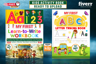 create kdp book cover, kids activity book, kids coloring book, interior for kdp