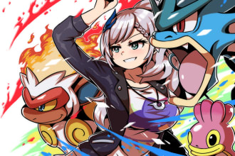 draw anime pokemon, digimon, fakemon, palworld trainer team