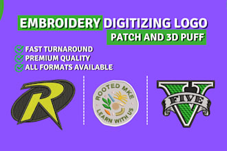 do embroidery digitizing patch, 3d puff logo design files