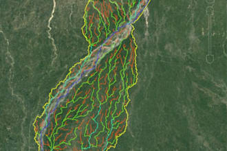 do the drainage density and stream frequency mapping of the watershed area